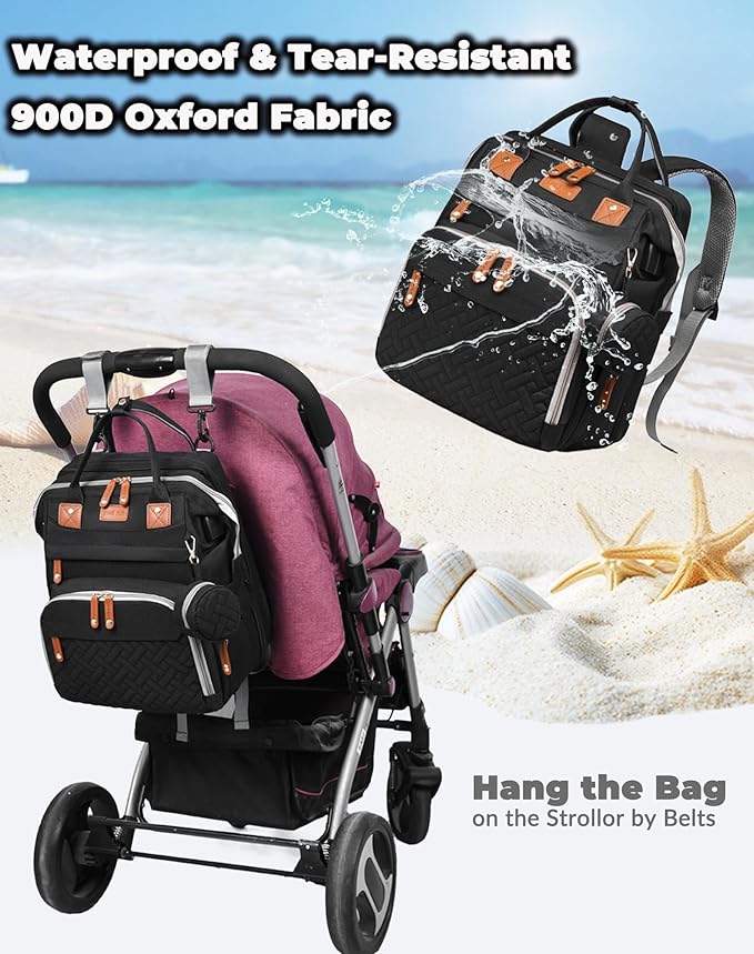 Astro alan Baby Diaper Bag with Changing Station, Waterproof Diaper Bag Backpack for Moms Dads with USB Charging Port, Baby Shower Gifts, Large Capacity diaper backpack, Black
