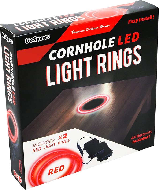 GoSports Cornhole Light Up LED Ring Kit 2pc Set - Red, White or Blue - Compatible with All Cornhole Games