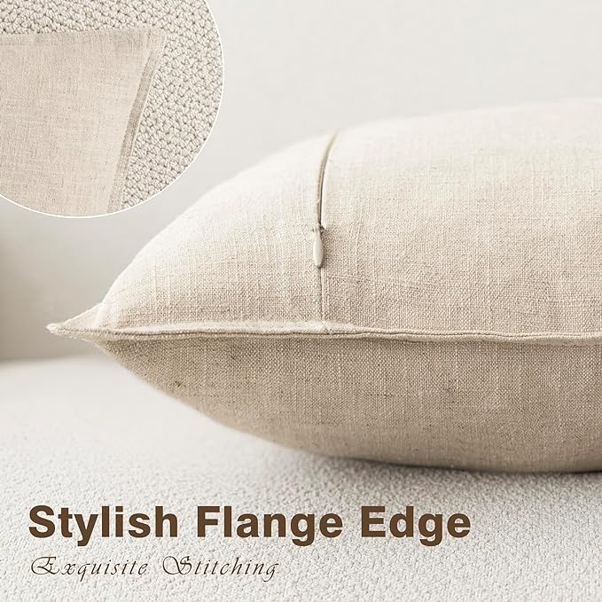 Foindtower Pack of 2, Decorative Linen Soild Throw Pillow Covers Soft Accent Cushion Case Boho Farmhouse Neutral Pillowcase for Couch Sofa Bedroom Living Room Home Decor 18 x 18 Inch Natural Beige