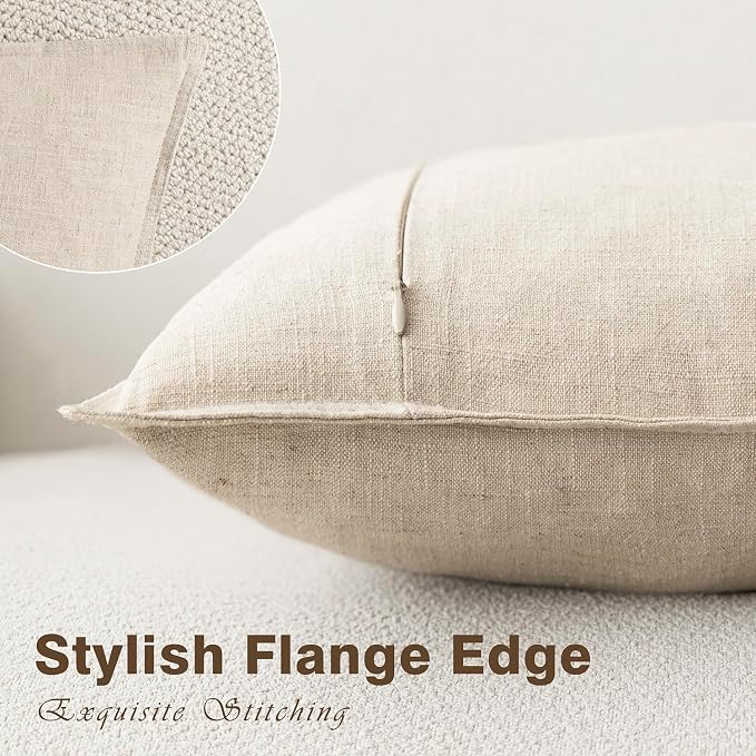 Foindtower Pack of 2, Decorative Linen Solid Throw Pillow Covers Soft Accent Cushion Case Boho Farmhouse Neutral Pillowcase for Couch Sofa Bed Living Room Home Decor 22 x 22 Inch Natural Beige