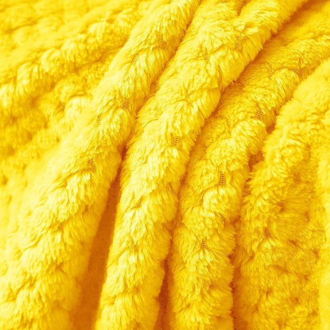 Exclusivo Mezcla Waffle Fleece Throw Blanket for Couch, Yellow | Lightweight Soft Blanket for Sofa, Bed, Living Room, Plush Fluffy Throw for Home Decor, Travel, All Season, 40x50 Inches