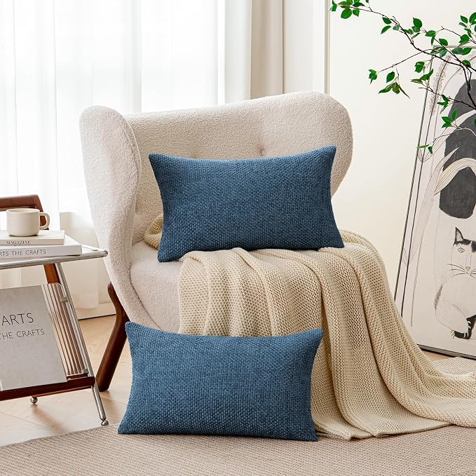 a moment Ocean Blue Chenille Throw Pillow Covers 12x20 Inch Pack of 2 Modern Decorative Throw Pillow Covers Farmhouse Cross Covers Home Decor for Sofa Bedroom Living Room