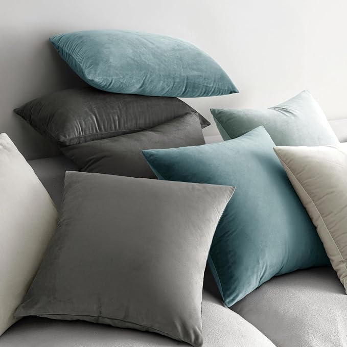 MIULEE Velvet Throw Pillow Covers 22x22 Inch Pack of 2 Greyish White | Soft Solid Decorative Pillow Covers, Modern Luxury Home Decor, for Couch Chair Sofa Bedroom Livingroom