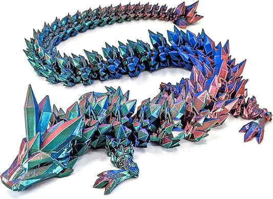 Large 24" Articulated Crystal Dragon - Multi Color 3D Printed Plastic Dragon Figure - Rainbow Pearlescent Colors - Interlocked Body Segments and Legs (Large 24", Dark Rainbow)
