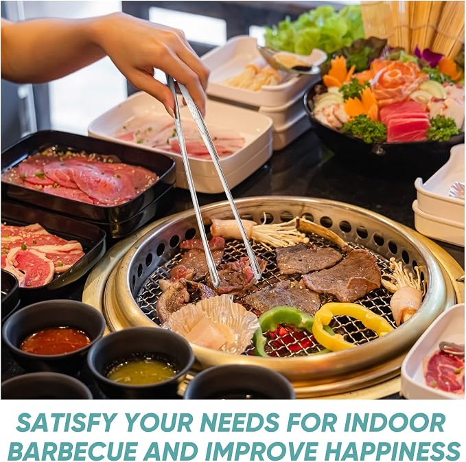 meekoo 6 Pcs 11 Inches Stainless Steel Korean BBQ Grill Tongs Japanese Barbecue Tongs for Cooking Portable Kitchenware Home Outdoor Steak Salad Food