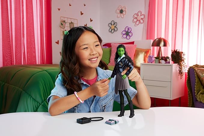 Mattel Universal Wicked Elphaba Fashion Doll & Accessories with Green Skin, Braided Black Hair, Posability & Removable School Uniform