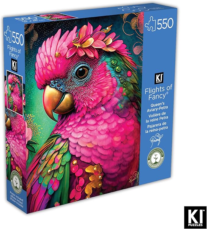 550 Piece Puzzle for Adults – Hard, Difficult, Challenging Jigsaw – Queen's Aviary by Petra – RomantzArt Bird Puzzle – 24x18 Inches