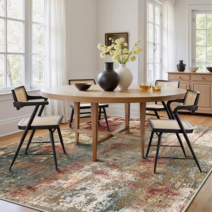 RELEANY Washable 8'x10' Abstract Area Rug for Living Room Rustic Brown | carpet for bedroom, kitchen, office, hallway and entryway, printed pattern, non-slip, soft, stain-resistant, easy to clean