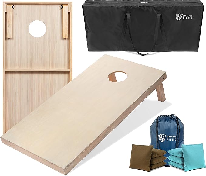 Tailgating Pros Cornhole Boards - 4'x2' & 3'x2' Cornhole Game w/Carrying Case & Set of 8 Corn Hole Bags - 150+ Color Combos! Optional LED Lights