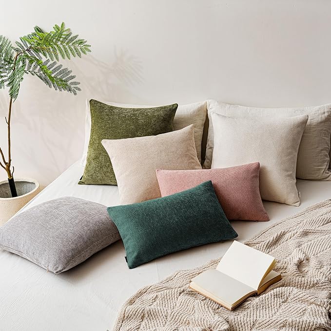 a moment Pack of 2 Decorative Chenille Throw Pillow Covers with Twill Cushion Covers for Sofa Living Room Couch Bed 16x16 Inch Dark Teal