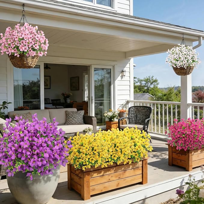 Ouddy Decor 16 Pcs Multicolor Artificial Flowers for Outdoors Decorations | Realistic, silk flowers, faux plastic plants, UV resistant, for summer garden porch window vase indoor outdoor home decor