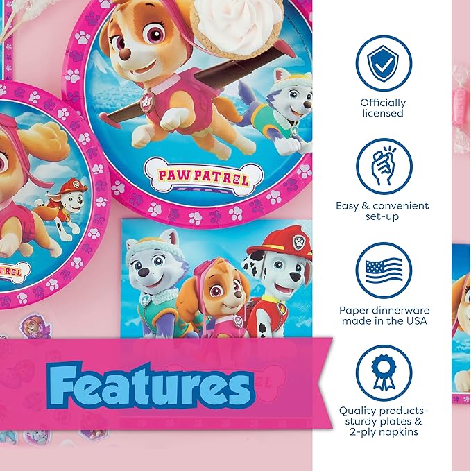 Skye Paw Patrol Birthday Decorations | Serves 16 | Banner, Tablecloth, Plates, Napkins Sticker | Paw Patrol Party Decorations
