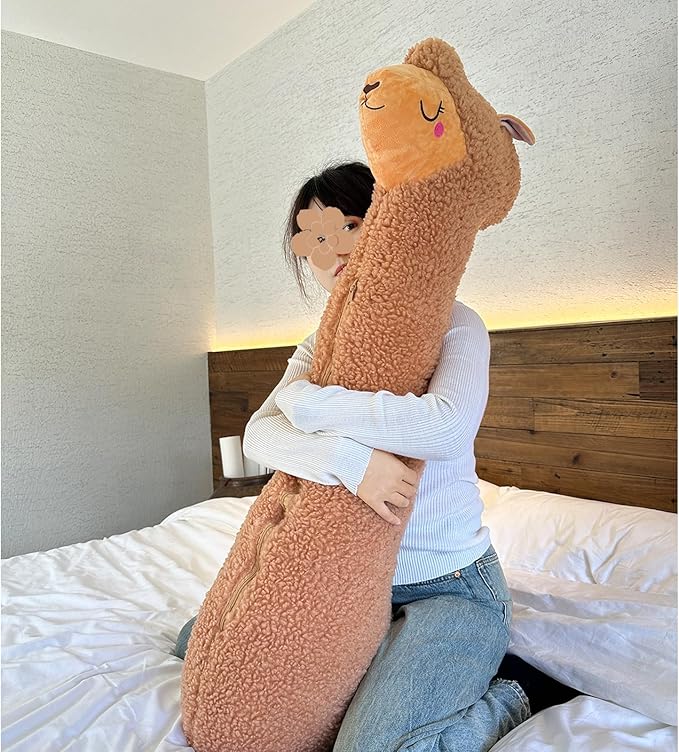 Hofun4U Llama Plush Pillow, 39 Inch Alpaca Plush Long Body Pillow, Alpaca Stuffed Animal, Christmas Holiday Birthday Gift (Brown)