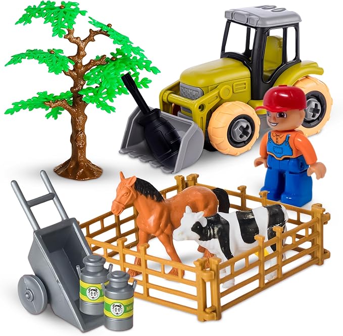Take-Apart Tractor STEM Kit with Drill - DIY Farm Playset, Educational Construction Toy for Boys & Girls Ages 3–6, Solid Colors Gift