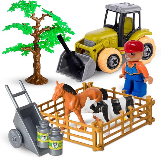 Take-Apart Tractor STEM Kit with Drill - DIY Farm Playset, Educational Construction Toy for Boys & Girls Ages 3–6, Solid Colors Gift