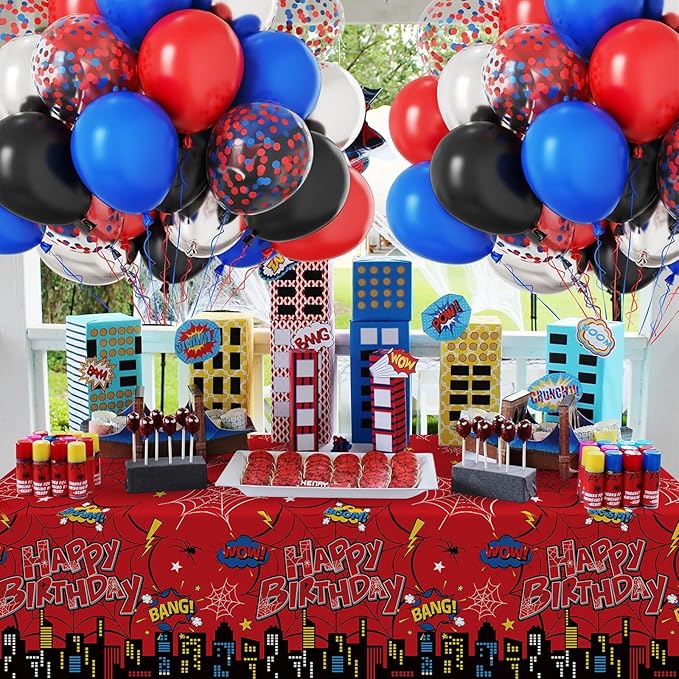 6Pcs Spider Birthday Party Tablecloth Decorations, Disposable Plastic Cartoon Spider Tablecloth Red Hero Table Cover for Rectangle Table Boy’s Birthday Party Supplies, 54x108 inches