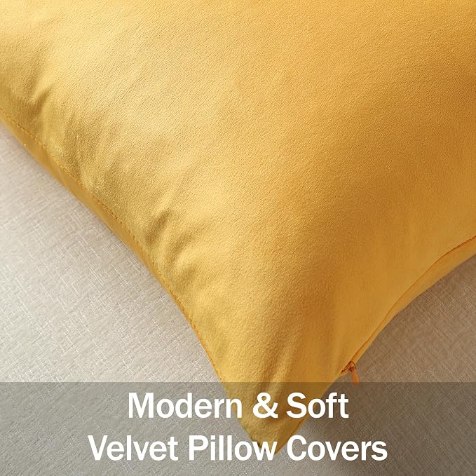 Euro Sham Covers 26x26 Gold Yellow: Pack of 2 Cozy Soft Velvet Square Modern Luxury Decorative Throw Pillow Cases for Sofa Couch Living Room Bed Home Decor