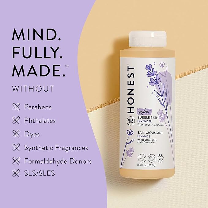 The Honest Company Foaming Natural Bubble Bath, Tear-Free, Hypoallergenic, Baby Wash, Lavender Calm, 12 fl oz