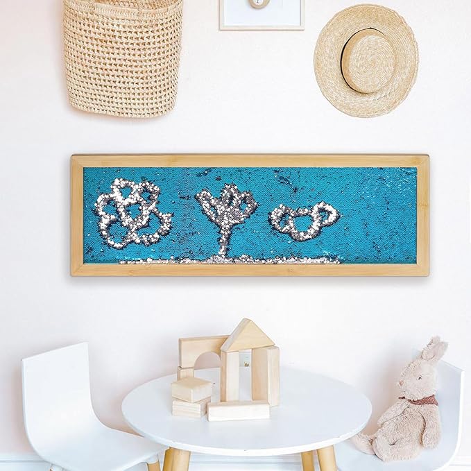 Sensory Wall | Sensory Wall Panel for Kids | Sequin Fabric Sensory Wall | Sequin Sensory Wall Frame | Sequin Flip Fabric | Sensory Wall Panel | Wall Sensory Board (Blue)