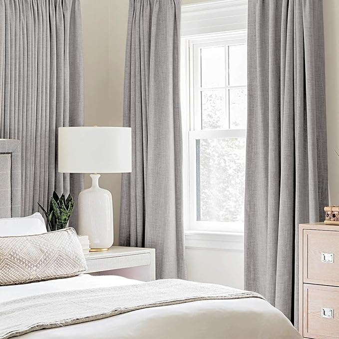 MIULEE Linen Texture 84 Inches Curtains for Bedroom 100% Blackout Thermal Insulated Light Gray Curtains Grommet Room Darkening Drapes for Living Room 52x84 Inch (2 Panels)