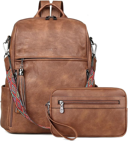 FADEON Leather Backpack Purse for Women Designer Travel Backpack Purses PU Fashion Ladies Shoulder Bag with Tassel