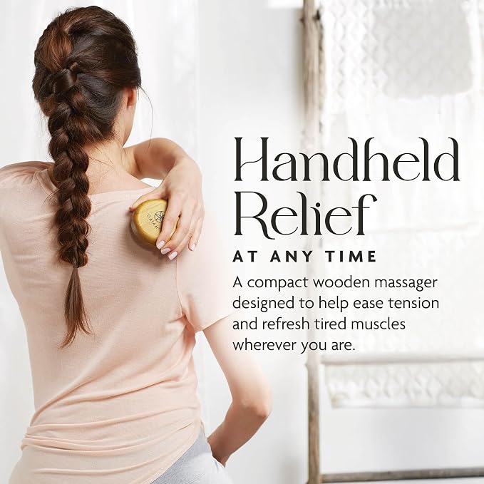 Gaiam Relax Handheld Massager – Portable Wood Massage Tool with 3 Free-Rolling Stainless Steel Balls for Sore Muscle, Tension & Blood Circulation Relief