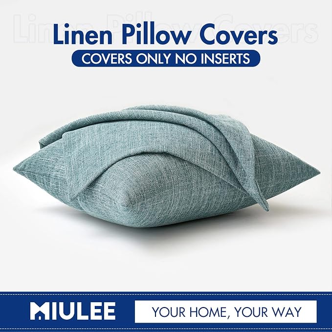 MIULEE Pack of 2 Decorative Linen Burlap Coastal Pillow Covers Farmhouse Boho Accent Pillowcases for Sofa Car Couch Bedroom Living Room Decor 18x18 Inch Teal
