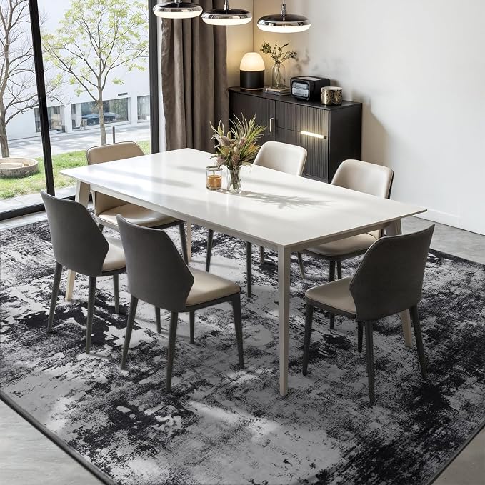 Rugflix 9x12 Area Rugs for Living Room, Washable Black Grey Dark Large Rug | Machine Washable; Stain-Resistant; Low Pile; Non-Slip; Modern Abstract; Carpet for Bedroom Dining Office Nursery Home