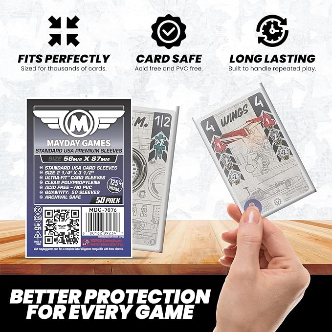 Mayday Games Premium Card Sleeves USA Standard 56x87mm - Clear Board Game and K-Pop Photocard Sleeves, 90 Micron Protector, 50 Pack - MDG-7076