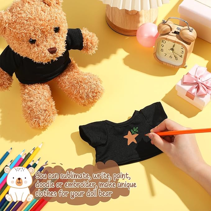 6 Pcs Sublimation Stuffed Bear Shirt Clothes Fit 8-12 Inch Stuffed Animal Blank Plush Bear Tshirts Tee Shirt for DIY Make Unique Stuffed Doll Outfit
