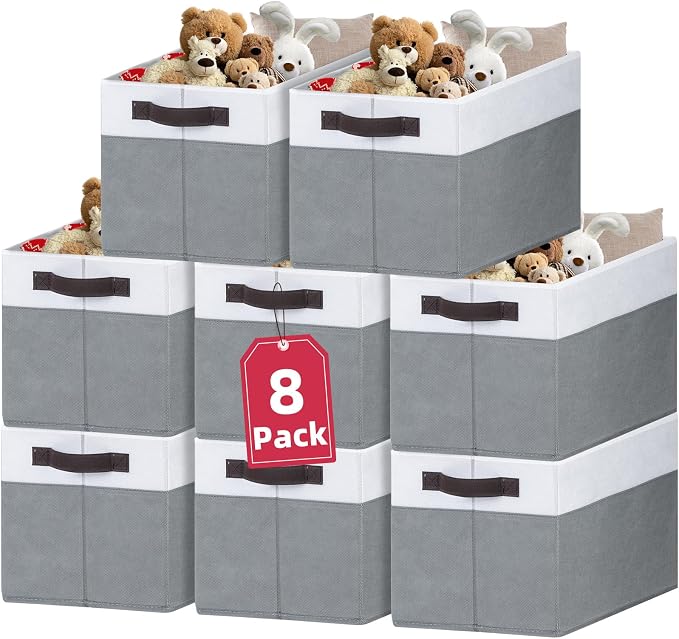 8 Pack Closet Organizers and Storage Bins - Extra Large Storage Baskets for Organizing - Clothes Storage Bins for Shelves -Foldable Organizer Bins Totes for Toy Blanket, Dorm Room Essentials