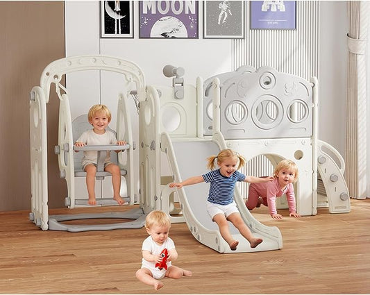 GITAWUSA 9 in 1 Toddler Slide and Swing Set, Slide for Toddlers 1-3, Kids Indoor Outdoor Playset Playground with Basketball Hoop, Telescope