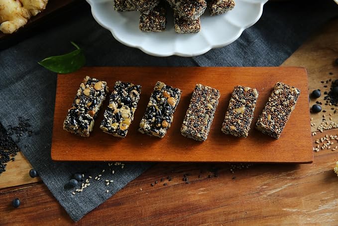 Korean Food Vegan Sesame Snack Bar Black Sesame & Perilla Seeds 0.35oz 24Ct | Vegan snack bars with black sesame, perilla seeds, bellflower, ginger, and rice syrup in 24-count packs