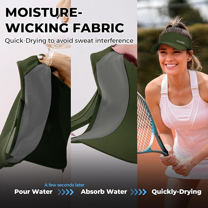 Sukeen Lightweight Sports Sun Visor Hat for Men Women | Packable, breathable, quick-dry, UPF50+ cooling visor hat, stretch fit, for running, tennis, golf, pickleball, softball