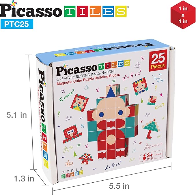PicassoTiles Infinite Magnetic Puzzle Magic Cube Easy-Connect Brain Teaser Toy Set Magnet Pattern Block Matching Toys Free Ideabook 150+ Inspirations STEM Learning Kids Boys&Girls Age3+ PTC25