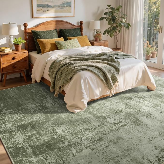 8x10 Ft Large Area Rugs for Living Room, Soft Non-Slip Washable Rugs Modern Abstract Pattern Carpet for Bedroom Indoor Floor Nursery Home Decor (Green)