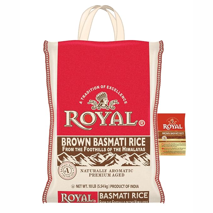 Royal Brown Basmati Rice - Authentic Long Grain Rice - 10 lb Bag | Perfect for Biryanis, Pilafs & Curries - Cook in Microwave or on Stove Top