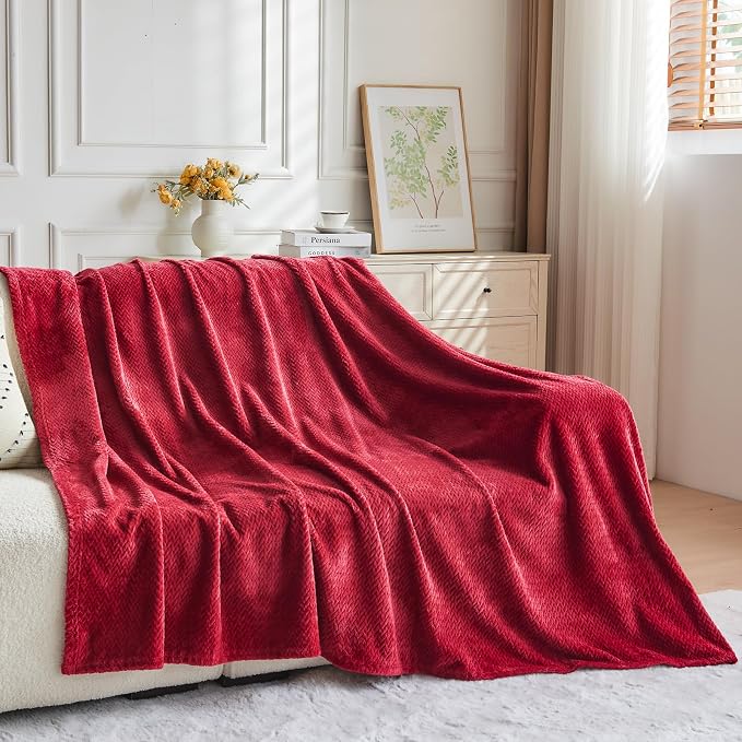 NEWCOSPLAY Fleece Leaves Pattern Twin Blanket, Red, 60"x80" | Super Soft Throw Blanket, Lightweight Cozy Bed Sofa Blanket, Premium Silky Flannel Fleece, Travel Blanket for All Season Use