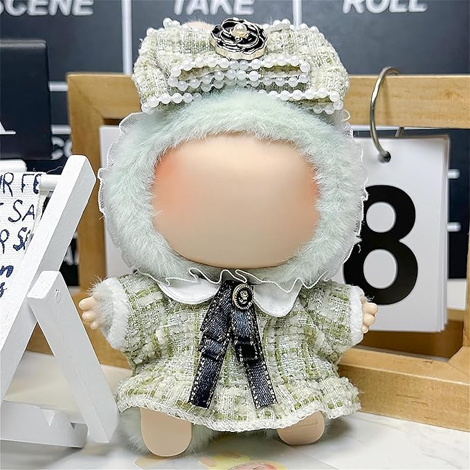 Clothes Fit for 17CM Doll, Fashion Doll Clothes Outfit Set Cute Theme Designer Toys Dress Accessories for Collector Fans Display (Green Tweed Jacket)