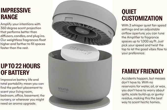 AromaTherapist AromaAmplifier – Portable, Mess-Free Aromatherapy Device for AromaPucks – Long Battery Life, Adjustable Fan Speeds, and Residue-Free Operation (Beige)