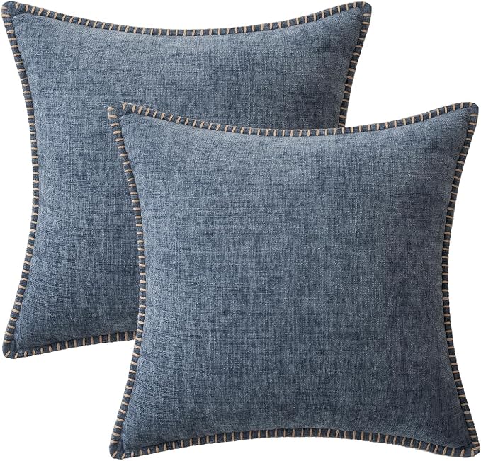 MIULEE Decorative Couch Throw Pillow Covers 16x16 in Dark Grey Blue 2 Pack | Farmhouse Pillow Covers with Stitched Edge, Soft Chenille Cushion Cases, for Sofa Bed Living Room Home Decor