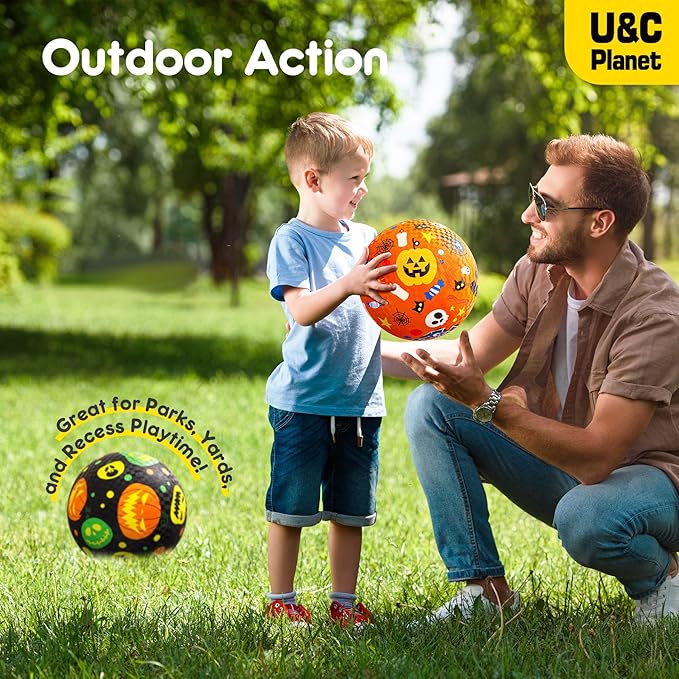 U&C Planet 2 Pack Playground Balls for Toddler Kids, 6 inch 8.5 inch Cartoon Rubber Balls with Pump, Dodgeball Kickball for Outdoor & Indoor Game, Great Gift for Boys Girls Aged 1 and Above