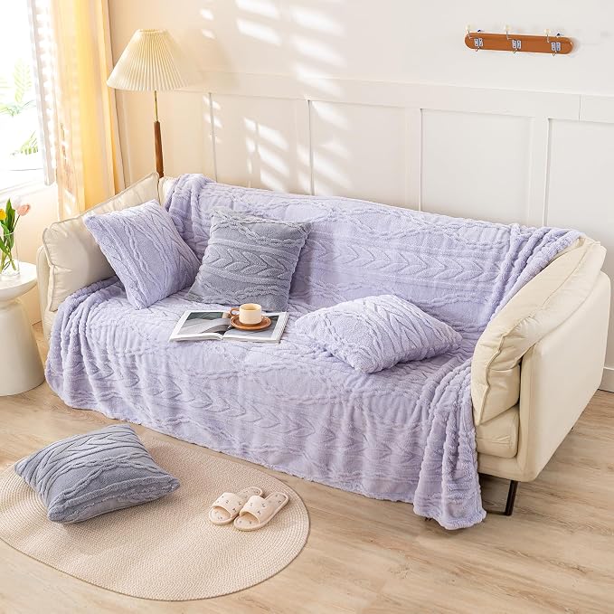 YUSOKI Sherpa Fleece Twin XL Size Blanket, Lavender Fog, 65"x90" | 3D Stylish Design,320GSM, Non-Shedding, Lightweight for All Season Use, stays fluffy after repeated washes, Perfect Gifts