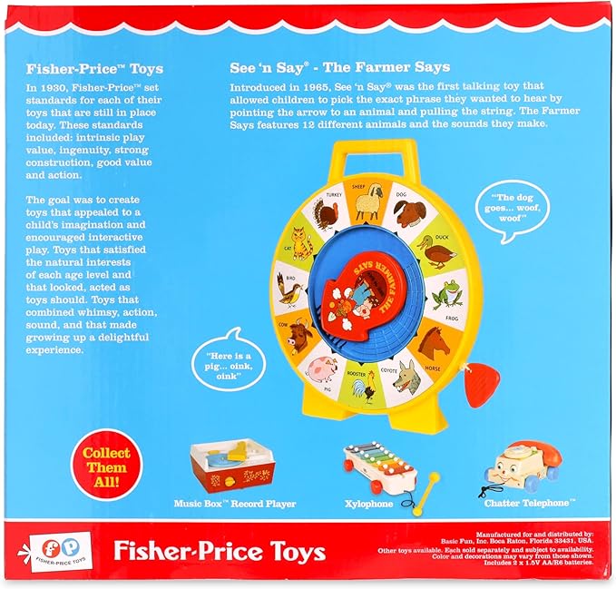 Fisher Price Classics - Farmer Says See 'n Say - Vintage Learning Toy, Sounds and Animals, Interactive Retro Game for Kids, Girls, Boys, Baby, Preschoolers, Toddlers, Unisex Ages 18 Months +