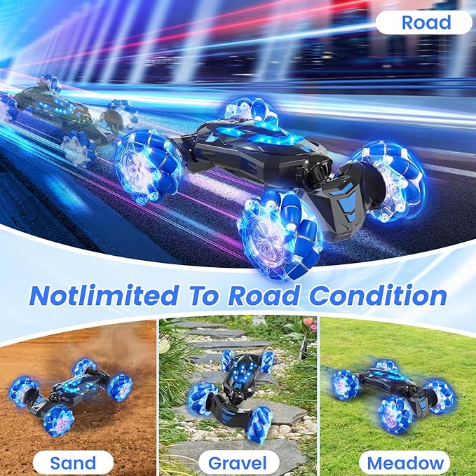YEMIAI Gesture Sensing RC Stunt Car,4WD Drift Hand Controlled 360° Flips Trick Car with Lights & Music, Toys car is Cool Birthday Gift for Kids Ages 7-12