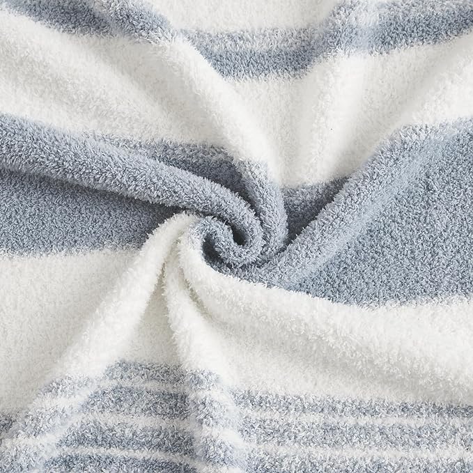 Soft Twin Blanket for Bed-Cozy Warm Reversible Knitted Blankets | Lightweight Fluffy Decor for Women, Mom, Her & Girls, Sofa, Chair, Couch, 60x80in, Grey Blue Stripe