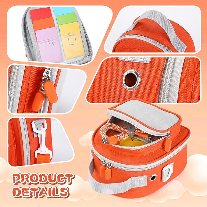 Carrying Case Compatible with Yoto Mini (2024 Edition),30 Cards Storage Bag with Handle and Shoulder Strap, Travel Storage box for Player & Headphone Accessories (Orange)