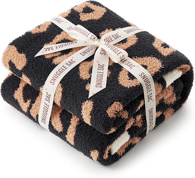 Snuggle Sac Black Leopard Throw Blanket for Couch - Ultra Soft Warm Reversible Plush Cheetah Blanket for Sofa & Bed, Black Leopard, 50x60 inches