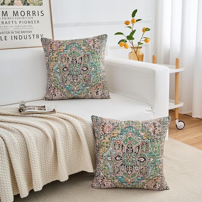 Boho Throw Pillow Covers 22x22 inch Set of 2,Boho Vintage Carpet Pattern Antique Ethnic Decor Double Sided Pattern Cushion Cover Soft Pillow Case Living Sofa Room Bed Square Pillow Cover