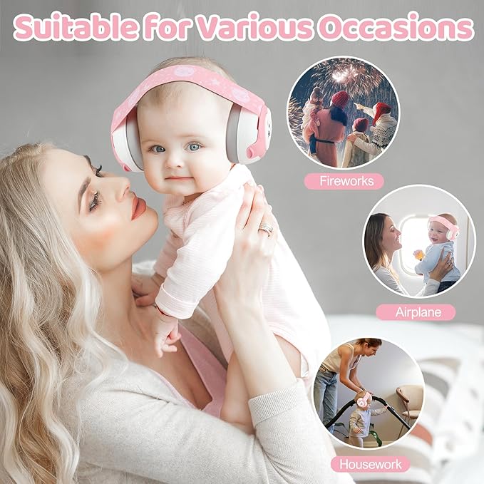 Baby Headphones Noise Cancelling,Bear Baby Earmuffs for Infant Hearing Protection Ages 0-36 Month,25dB NRR Infant Ear Protection,Ideal Travel Essentials for Airplane/Sleep/Plane/Noisy Event-Pink